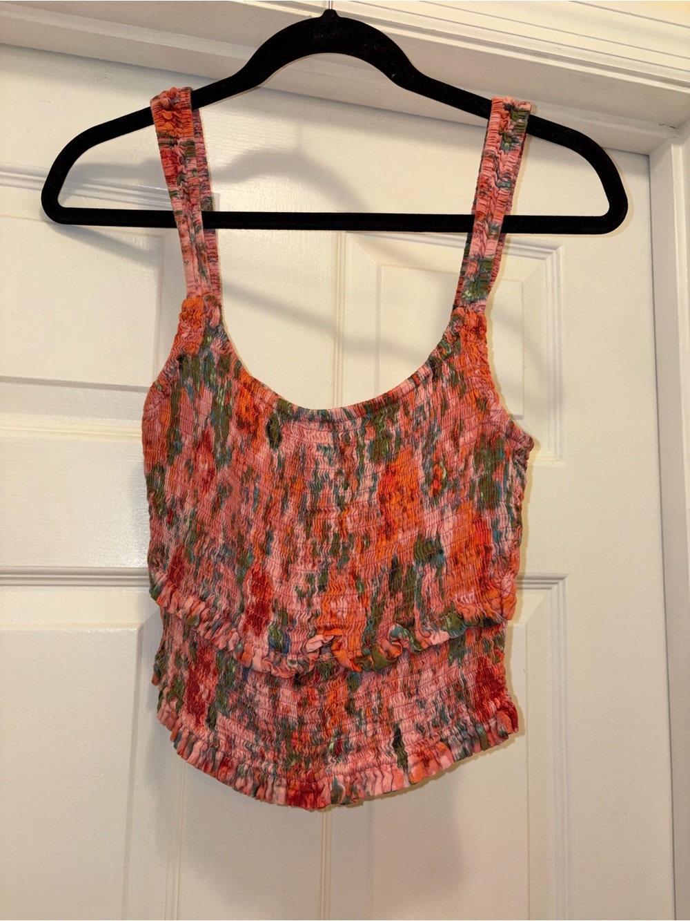 Smocked Tank Top in Pink-Orange Multi